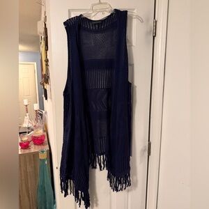 Lane Bryant Dark Navy Crochet Fringe Vest